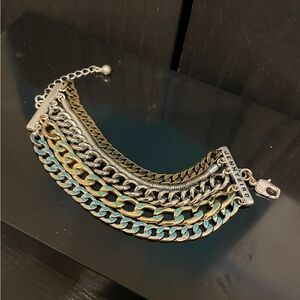 Jenny Bird austin bracelet mixed metal multi
chain curb link 7-9” silver tones